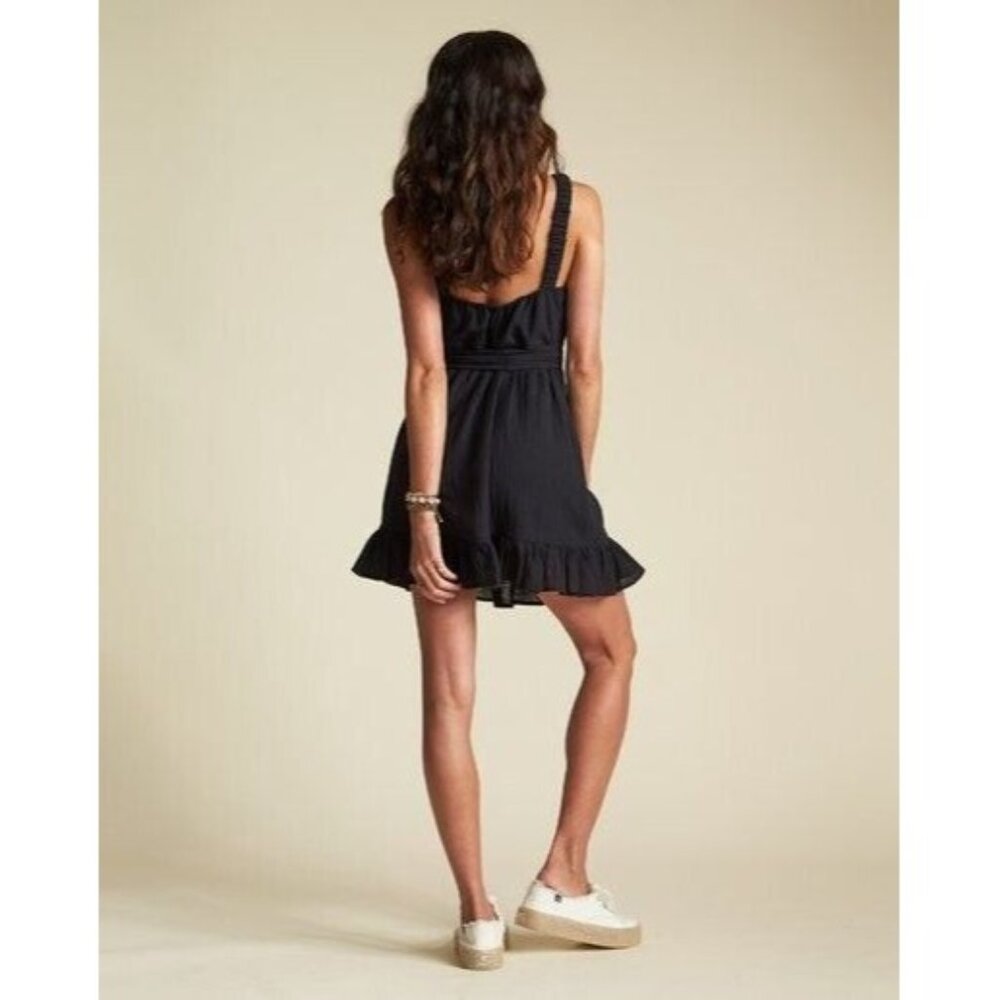 Billabong Sincerely Jules Dress Black Tie Waist Ruffle Mini - Picture 2 of 12